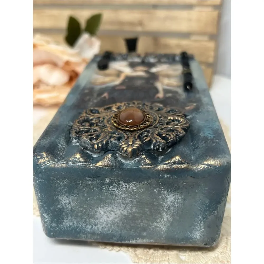 Handcrafted Fairy Art Décor Bottle in Teal with Black Beaded Accent